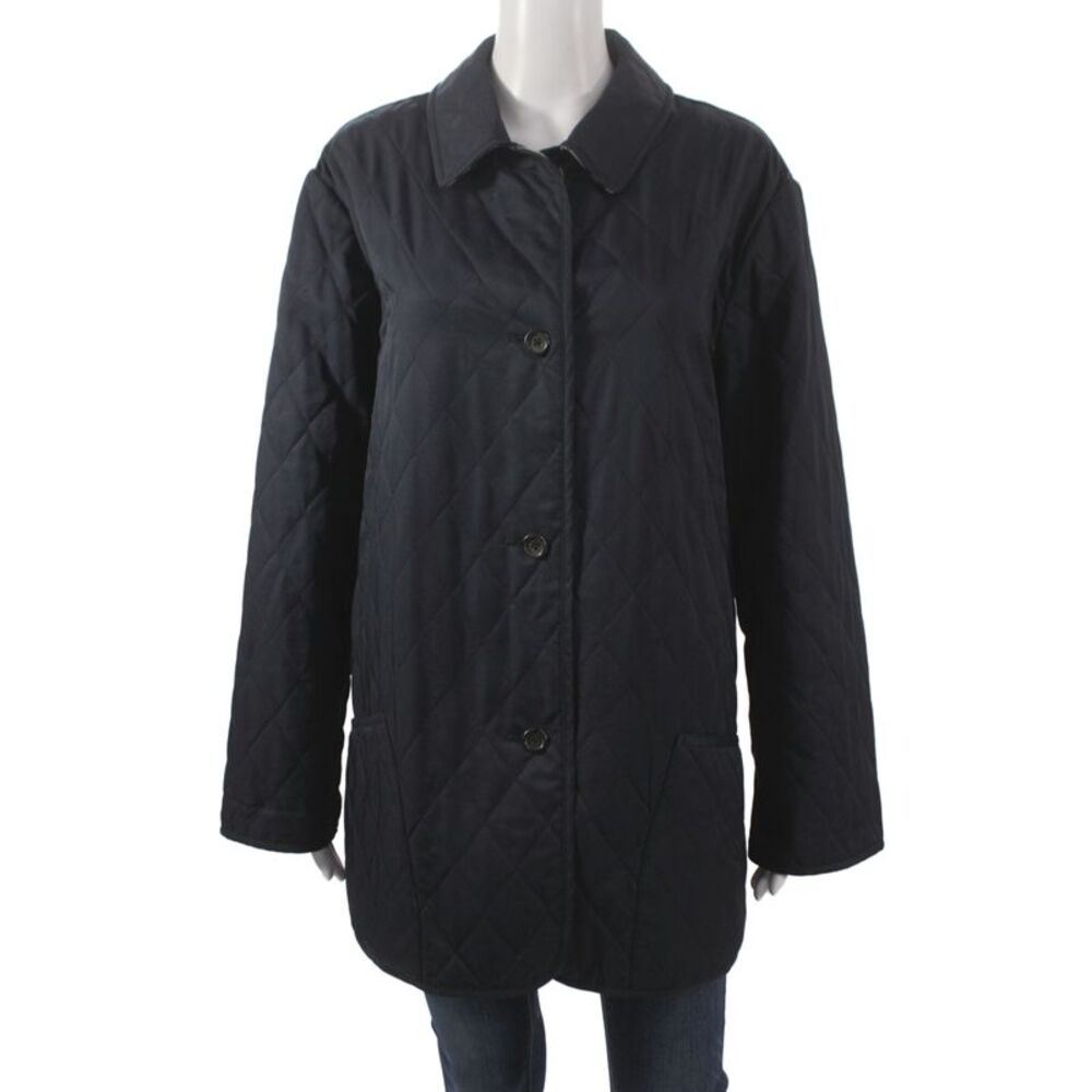 Burberry London Women Quilted Black Check Coat Button Closure Size M